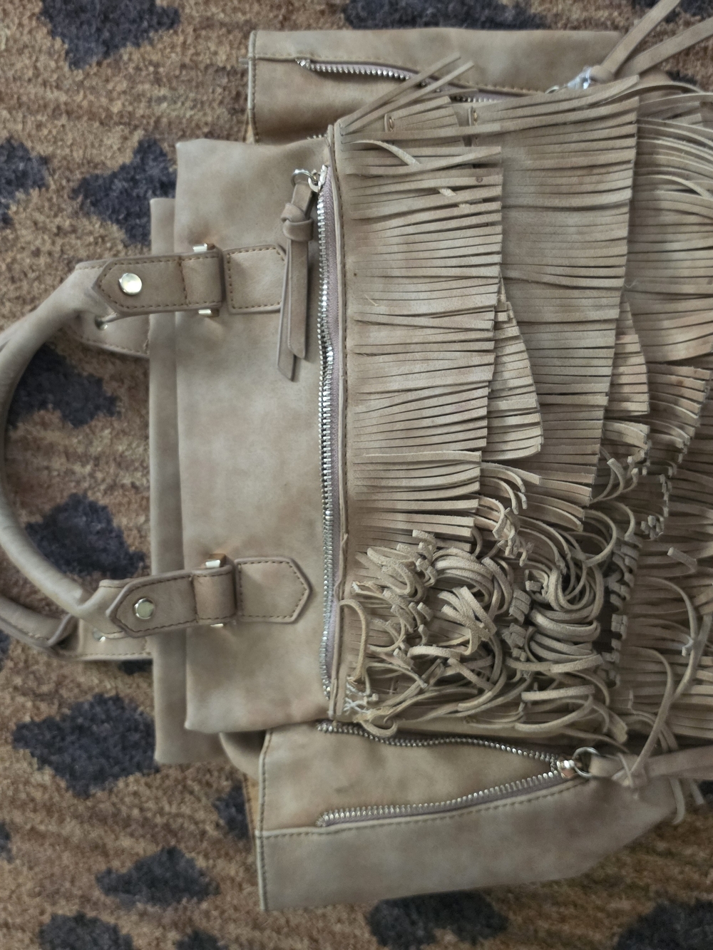 Free People Fringed Taupe Tote Handbag
